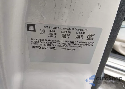 2012 Chevrolet Impala Ltz z USA, uszkodzony, nr VIN 2G1WC5E36C1296452